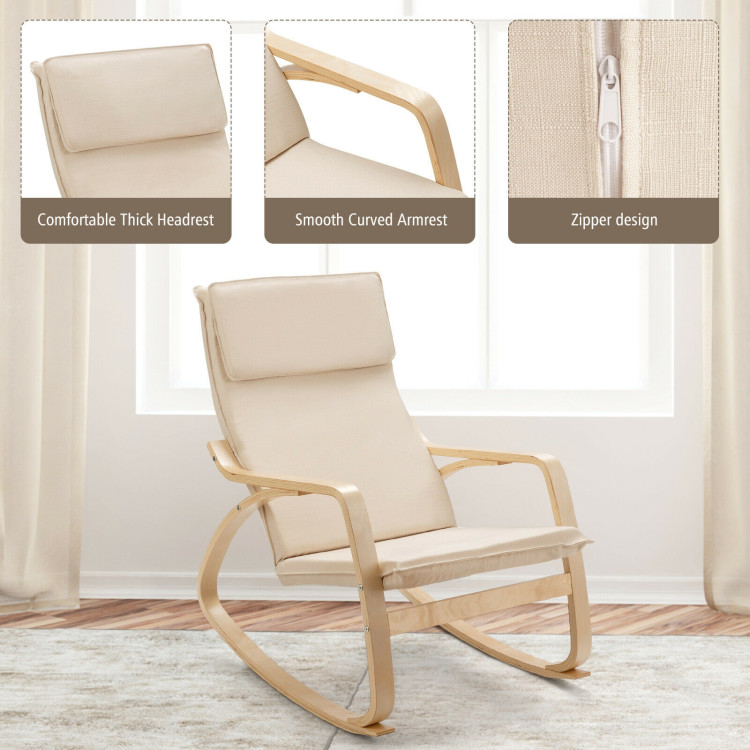 Stable Wooden Frame Leisure Rocking Chair with Removable Upholstered Cushion-BeigeCostway Gallery View 5 of 12