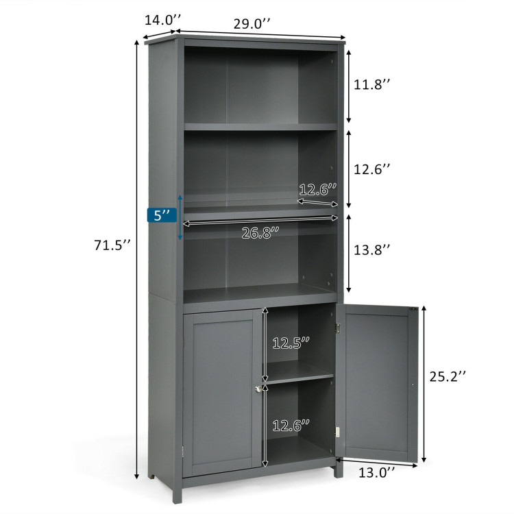 Bookcase Shelving Storage Wooden Cabinet Unit Standing Display Bookcase with Doors-GrayCostway Gallery View 5 of 11