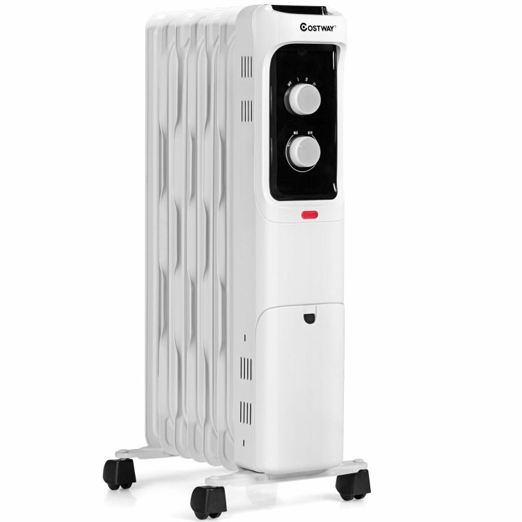 1500W Oil Filled Portable Radiator Space Heater with Adjustable Thermostat-WhiteCostway Gallery View 1 of 9