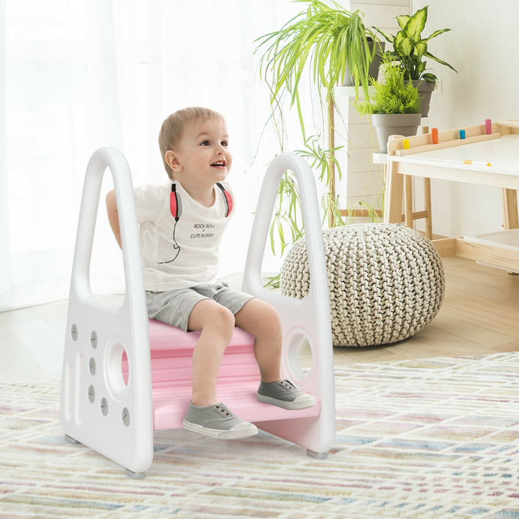 Kids Step Stool Learning Helper with Armrest for Kitchen Toilet Potty Training-PinkCostway Gallery View 9 of 13