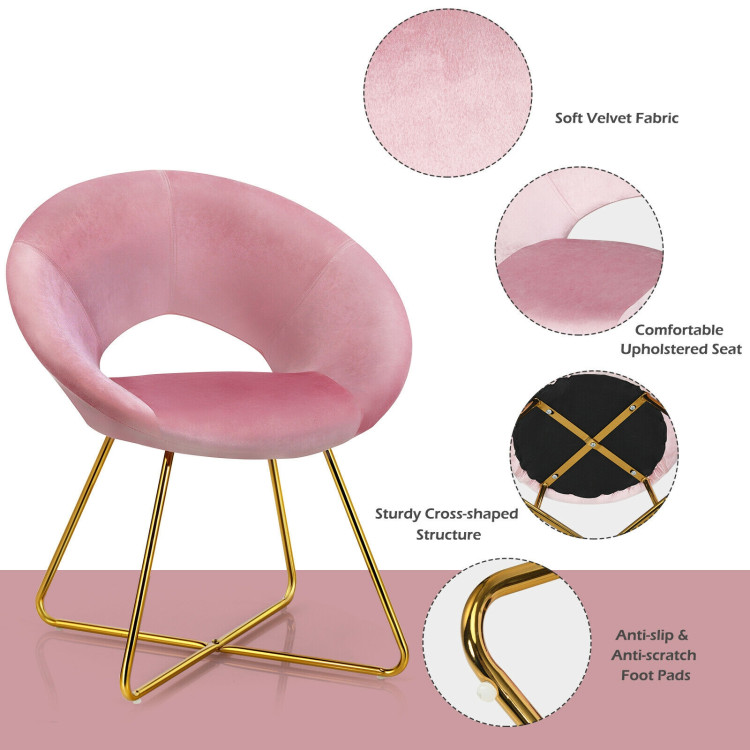 Set of 2 Comfy Cute Upholstered Vanity Desk Chair with Metal Legs-PinkCostway Gallery View 11 of 12