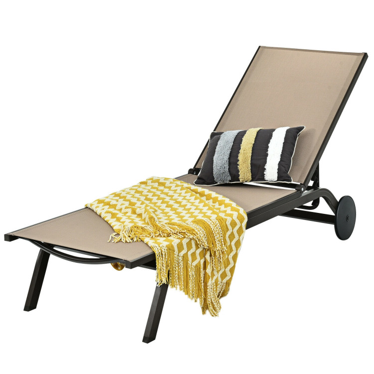 Aluminum Fabric Outdoor Patio Lounge Chair with Adjustable Reclining -BrownCostway Gallery View 8 of 11