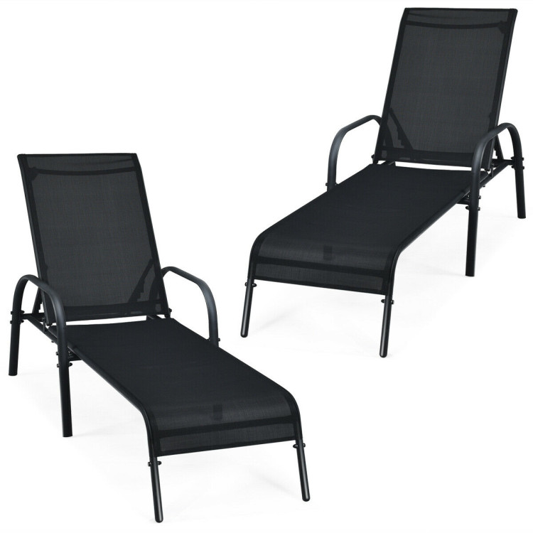 2 Pcs Outdoor Patio Lounge Chair Chaise Fabric with Adjustable Reclining ArmrestCostway Gallery View 8 of 11