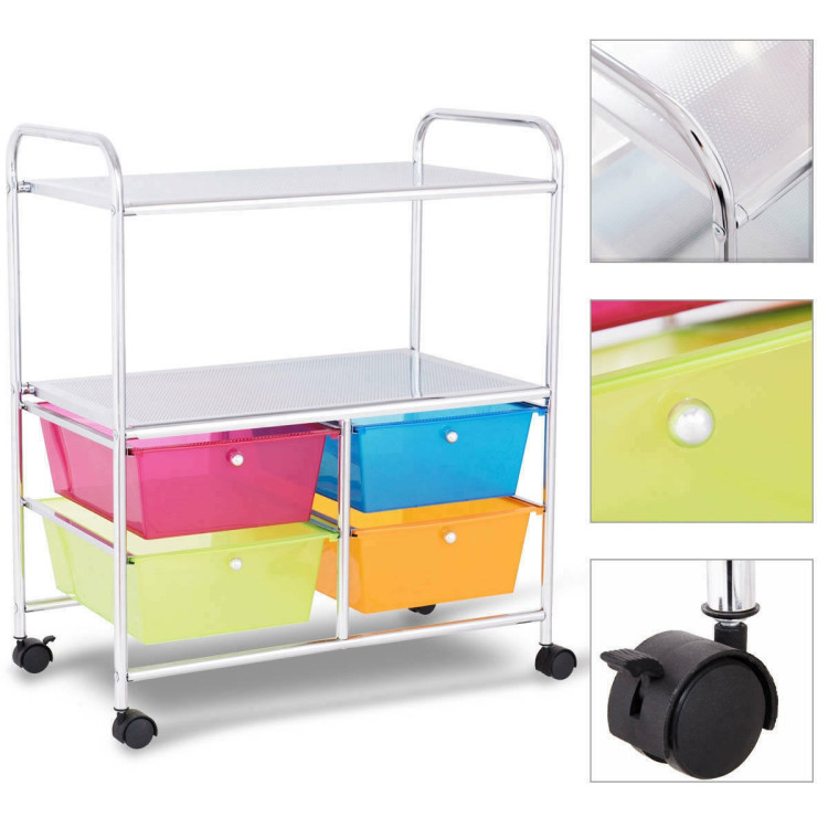 4 Drawers Shelves Rolling Storage Cart Rack-Transparent MulticolorCostway Gallery View 12 of 12