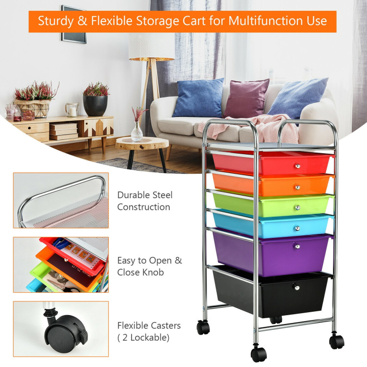 6 Drawers Rolling Storage Cart Organizer-MulticolorCostway Gallery View 6 of 13
