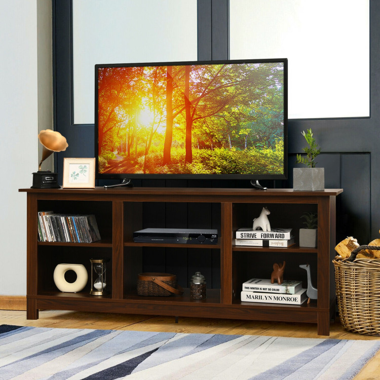 2-Tier 58 Inch TV Stand Entertainment Media Console Center-WalnutCostway Gallery View 7 of 13