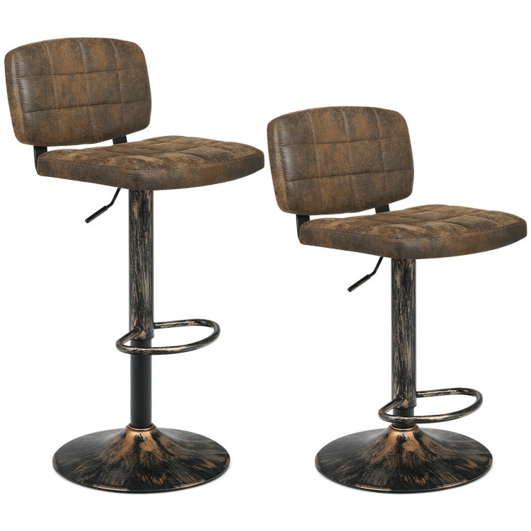 Set of 2 Vintage Bar Stools with Adjustable Height and FootrestCostway Gallery View 7 of 12