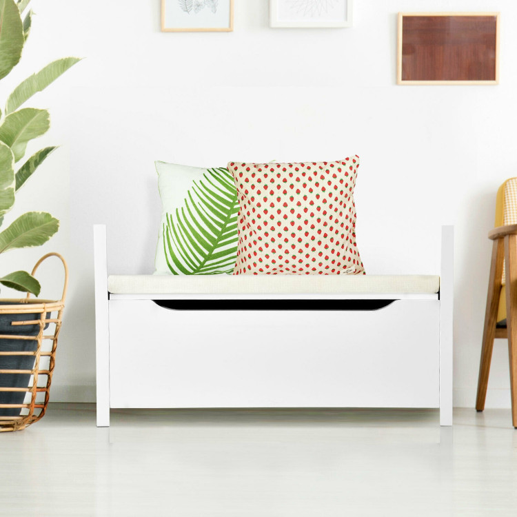 Wood Shoe Storage Bench with Cushion-WhiteCostway Gallery View 8 of 12