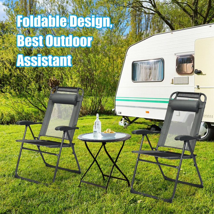 4 Pieces Patio Garden Adjustable Reclining Folding Chairs with Headrest-GrayCostway Gallery View 2 of 11