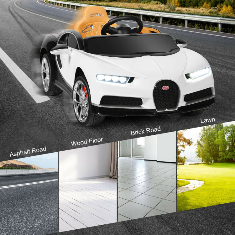 12V Licensed Bugatti Chiron Kids Ride on Car with Storage Box and MP3-WhiteCostway Gallery View 8 of 8