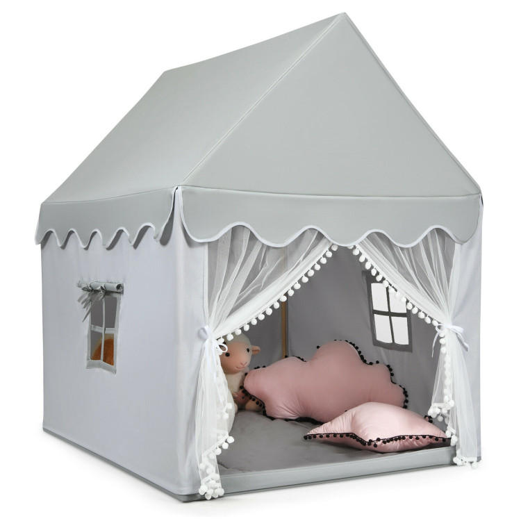 Kids Large Play Castle Fairy Tent with Mat-GrayCostway Gallery View 3 of 10