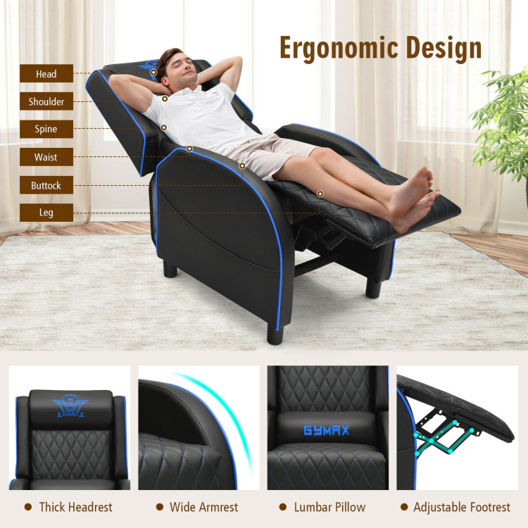 Massage Gaming Recliner Chair with Headrest and Adjustable Backrest for Home Theater-BlueCostway Gallery View 12 of 12