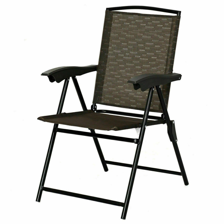 2 Pieces Folding Sling Chairs with Steel Armrests and Adjustable Back for PatioCostway Gallery View 10 of 11