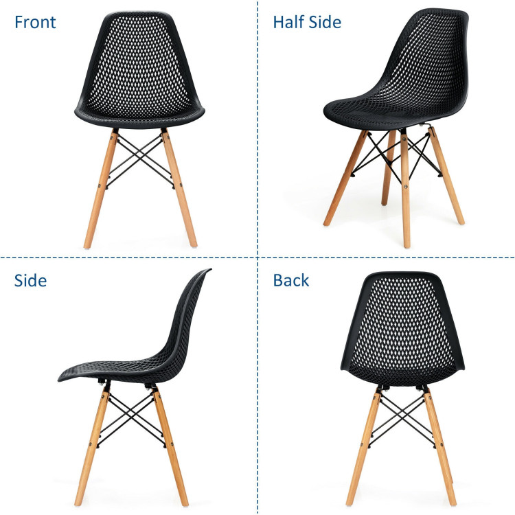 4 Pieces Modern Plastic Hollow Chair Set with Wood Leg-BlackCostway Gallery View 5 of 12