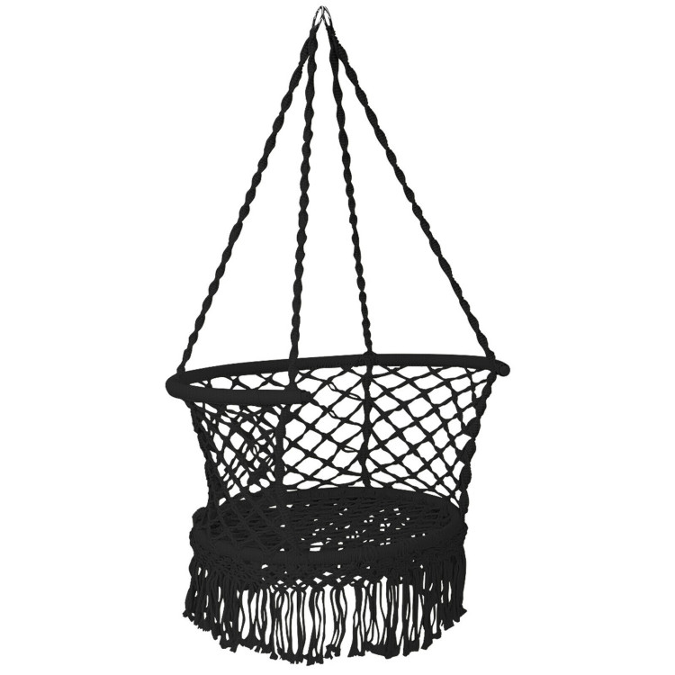 Hanging Hammock Chair with 330 Pounds Capacity and Cotton Rope Handwoven Tassels Design-BlackCostway Gallery View 1 of 11