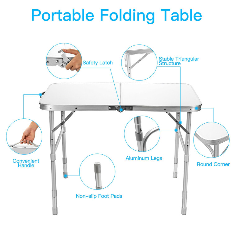 Adjustable Portable Aluminum Patio Folding Camping Table for Outdoor and IndoorCostway Gallery View 12 of 12