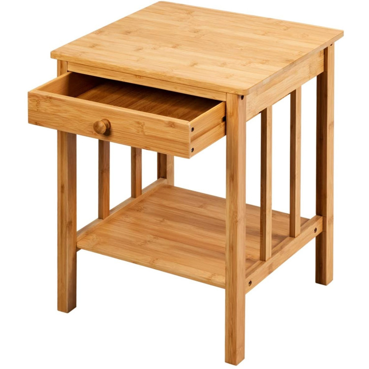 Multipurpose Bamboo End Table  with Drawer and Storage Shelf for Living Room-NaturalCostway Gallery View 4 of 9