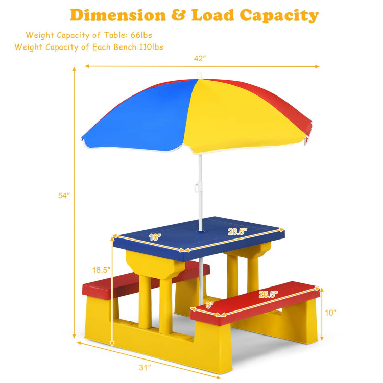 Kids Picnic Folding Table and Bench with Umbrella-Yellow - Gallery View 5 of 10