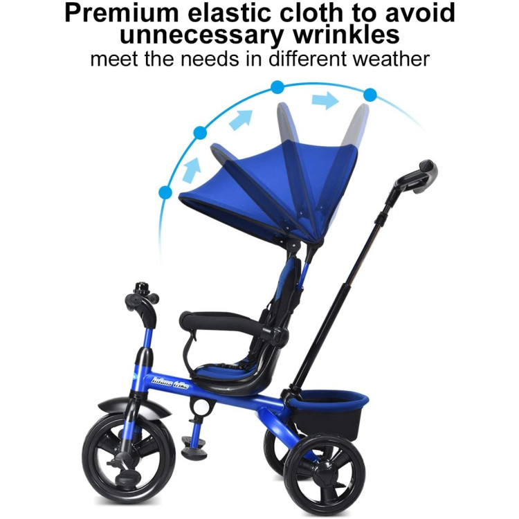4-in-1 Kids Tricycle with Adjustable Push Handle-BlueCostway Gallery View 9 of 9