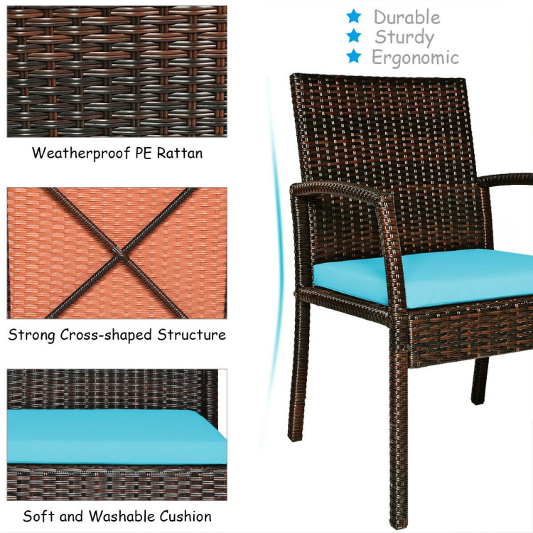 7Pcs Patio Rattan Cushioned Dining Set with Umbrella Hole-TurquoiseCostway Gallery View 11 of 12