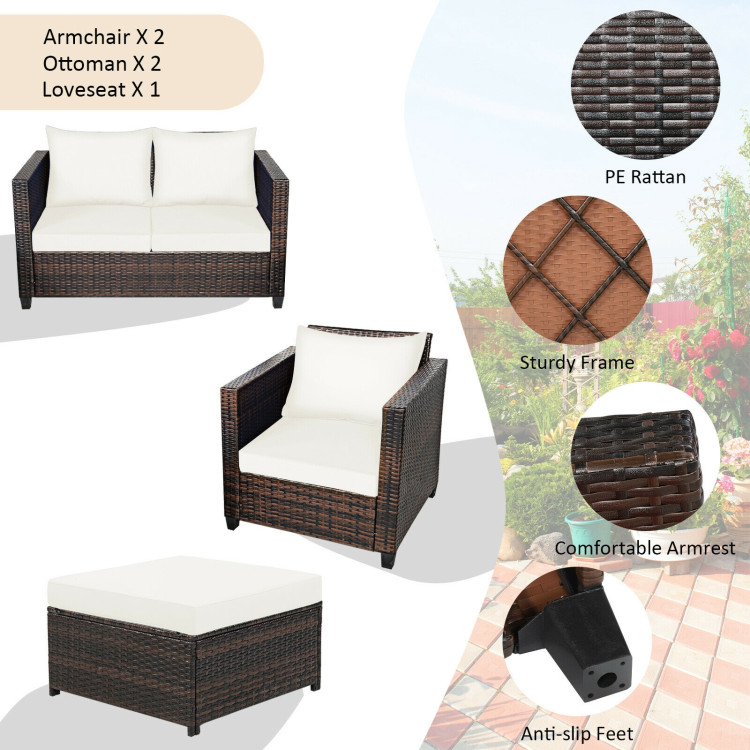 5 Pieces Patio Cushioned Rattan Furniture Set-WhiteCostway Gallery View 12 of 12