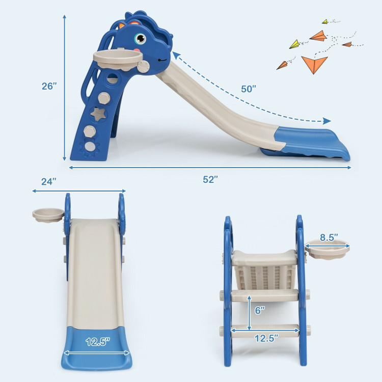 3-in-1 Kids Slide Baby Play Climber Slide Set with Basketball Hoop -BlueCostway Gallery View 4 of 12