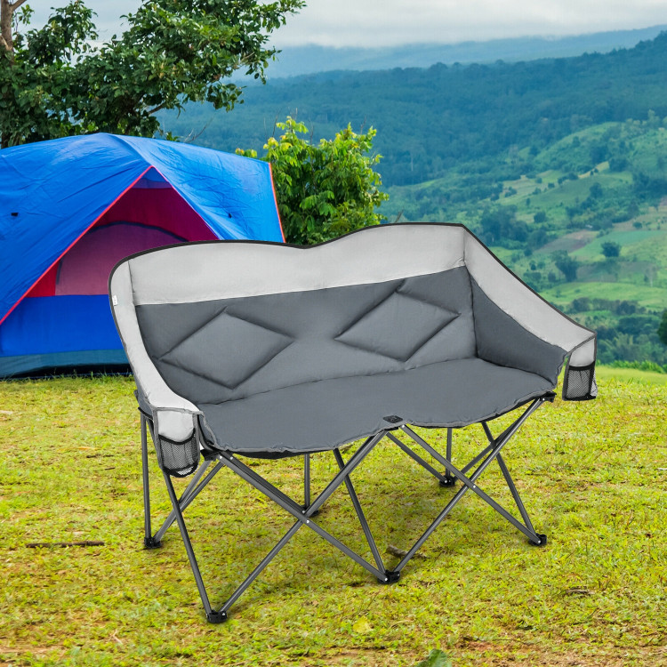 Folding Camping Chair with Bags and Padded Backrest-GrayCostway Gallery View 6 of 11