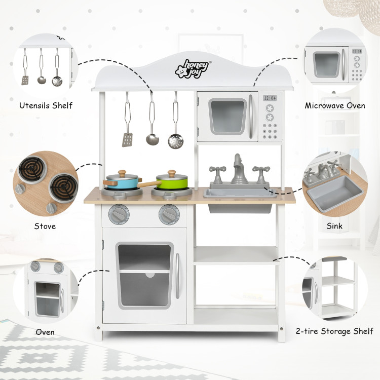 Wooden Pretend Play Kitchen Set for Kids with Accessories and SinkCostway Gallery View 9 of 12