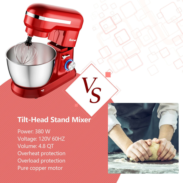 4.8 Qt 8-speed Electric Food Mixer with Dough Hook Beater-RedCostway Gallery View 11 of 15