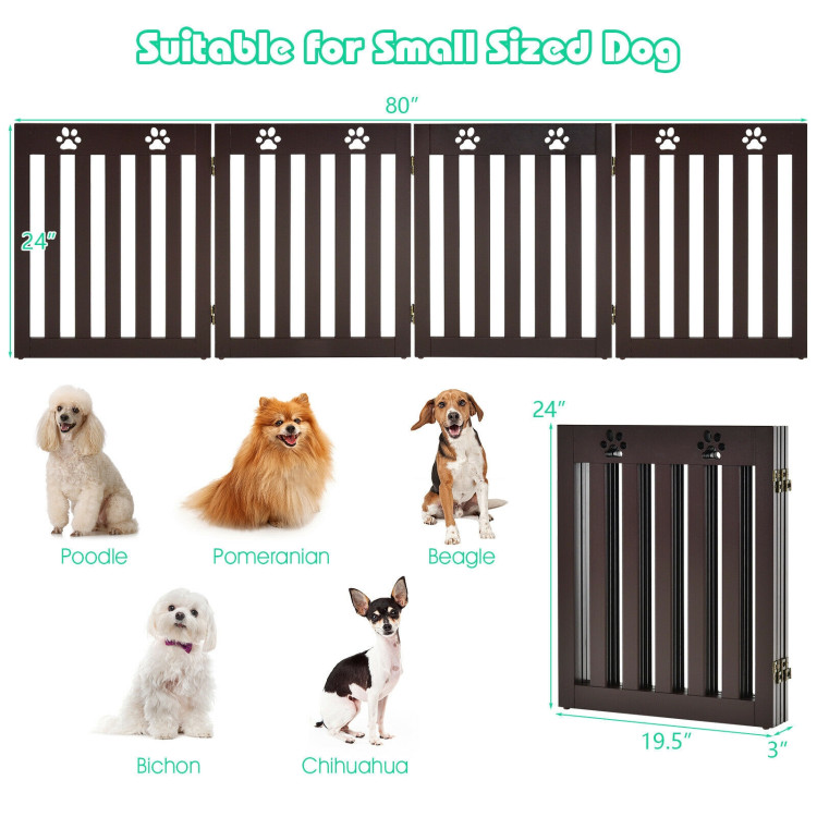 24 Inch Folding Wooden Freestanding Pet Gate Dog Gate with 360° Hinge -Dark BrownCostway Gallery View 4 of 14