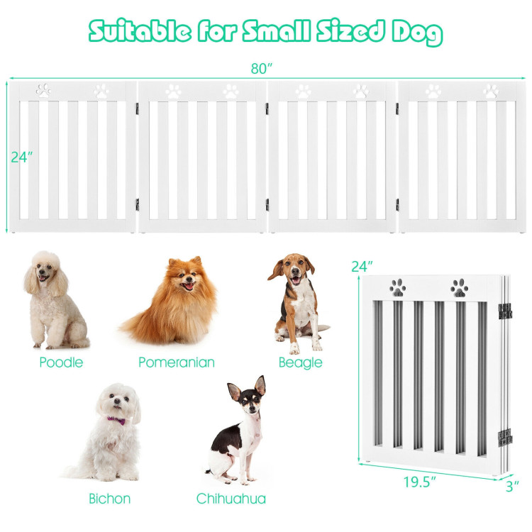 24/36 Folding Wood Dog Gate Pet Fence Free Standing Barrier with Door