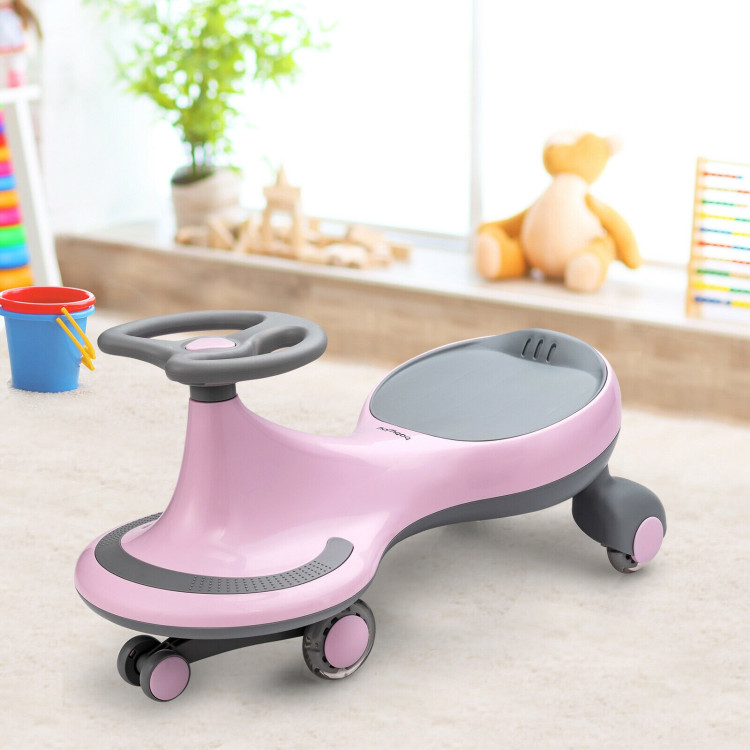 Wiggle Car Ride-on Toy with Flashing Wheels-PinkCostway Gallery View 1 of 12
