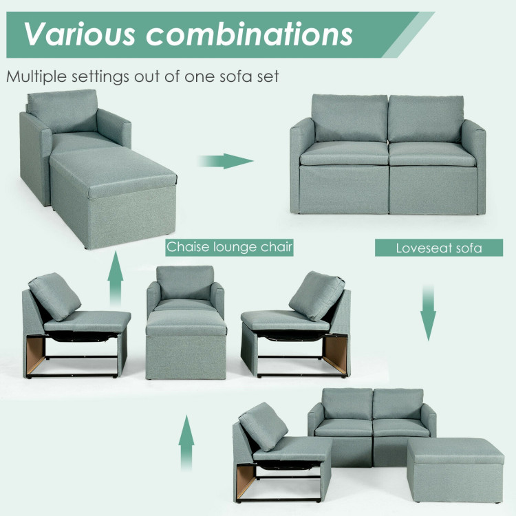 Convertible L-Shaped Sectional Sofa Couch with Reversible Chaise-GreenCostway Gallery View 3 of 12