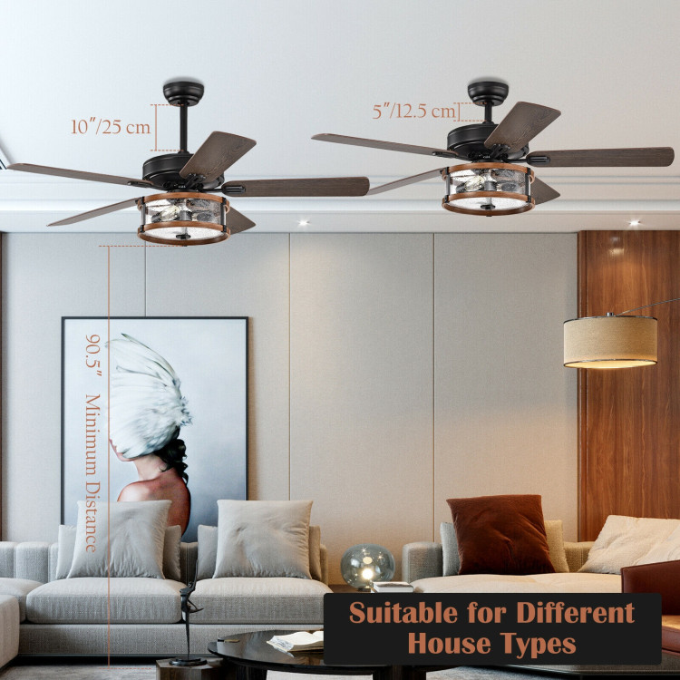 52" Retro Ceiling Fan Lamp with Glass Shade Reversible Blade Remote ControlCostway Gallery View 7 of 12