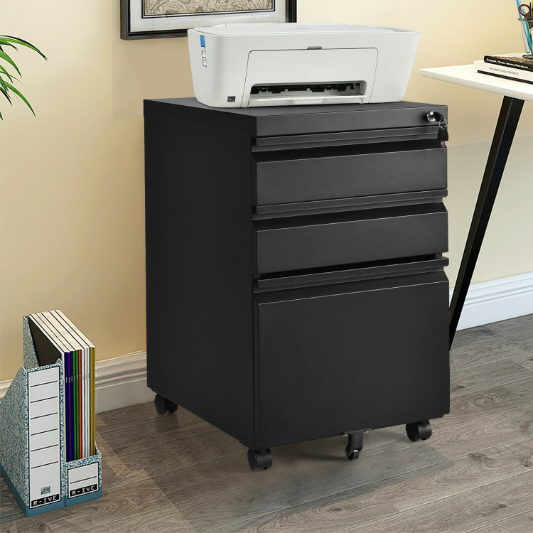 3-Drawer Mobile File Cabinet Stee with Lock-BlackCostway Gallery View 6 of 12