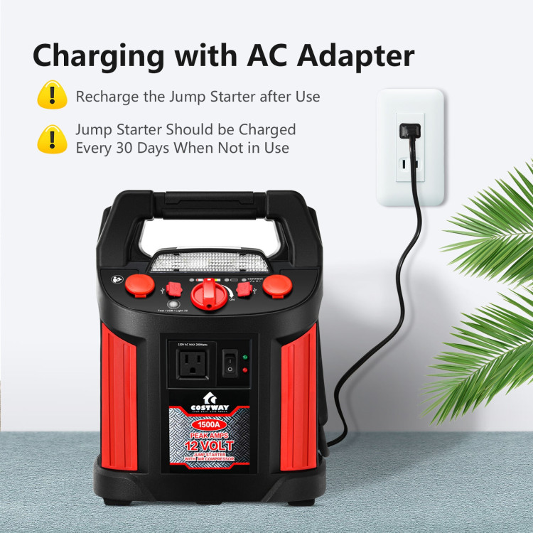 Jump Starter Air Compressor Power Bank Charger with LED Light and DC OutletCostway Gallery View 10 of 13