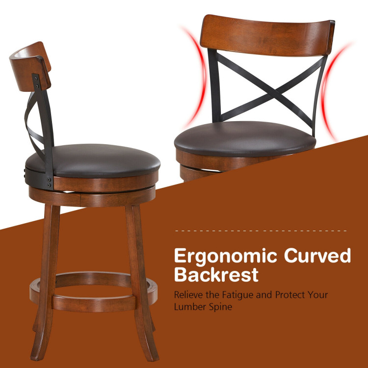 Set of 2 Bar Stools 360-Degree Swivel Dining Bar Chairs with Rubber Wood Legs-25 inchCostway Gallery View 11 of 12