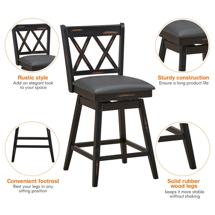 2 Pieces 24 Inch Swivel Counter Height Barstool Set with Rubber Wood Legs-BlackCostway Gallery View 5 of 11