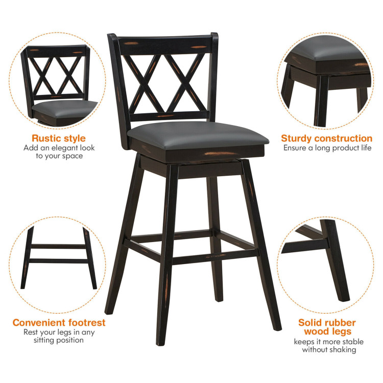 2 Pieces 29 Inches Swivel Counter Height Barstool Set with Rubber Wood Legs-BlackCostway Gallery View 5 of 11