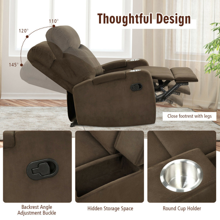 Recliner Chair Single Sofa Lounger with Arm Storage and Cup Holder for Living Room-CoffeeCostway Gallery View 7 of 12