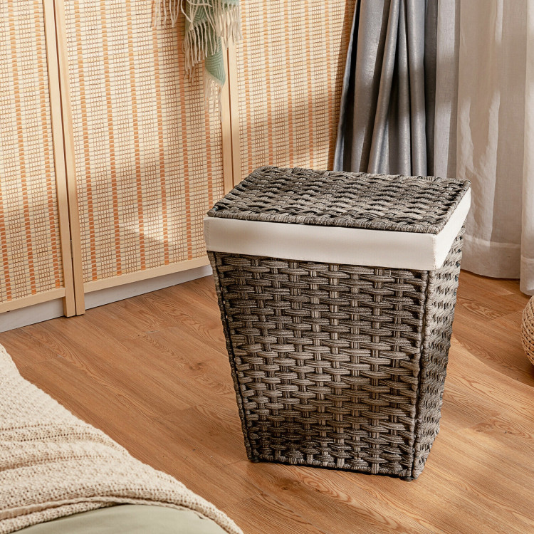 Foldable Handwoven Laundry Hamper with Removable Liner-GrayCostway Gallery View 6 of 12