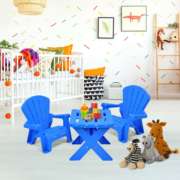 3-Piece Plastic Children Table Chair Set-BlueCostway Gallery View 7 of 12