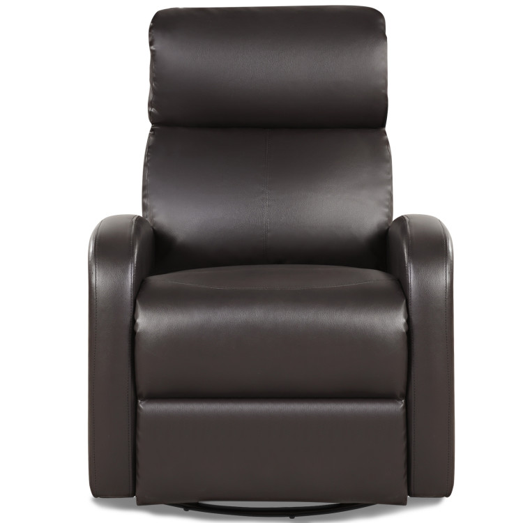 Leather Recliner Chair with 360° Swivel Glider and Padded Seat-BrownCostway Gallery View 7 of 12