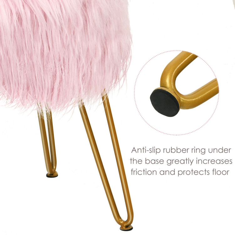 Faux Fur Vanity Stool Chair with Metal Legs for Bedroom and Living Room-PinkCostway Gallery View 10 of 11