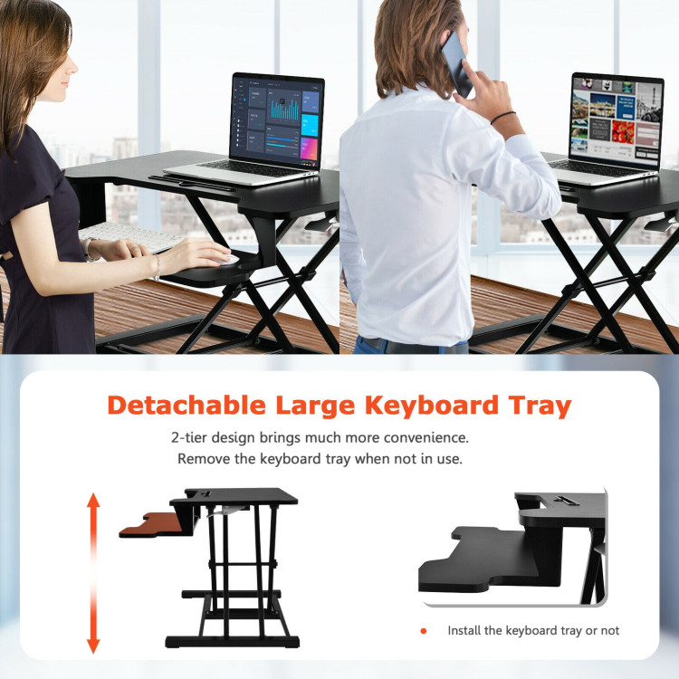Height Adjustable Standing Desk Converter with Removable Keyboard Tray-BlackCostway Gallery View 10 of 12