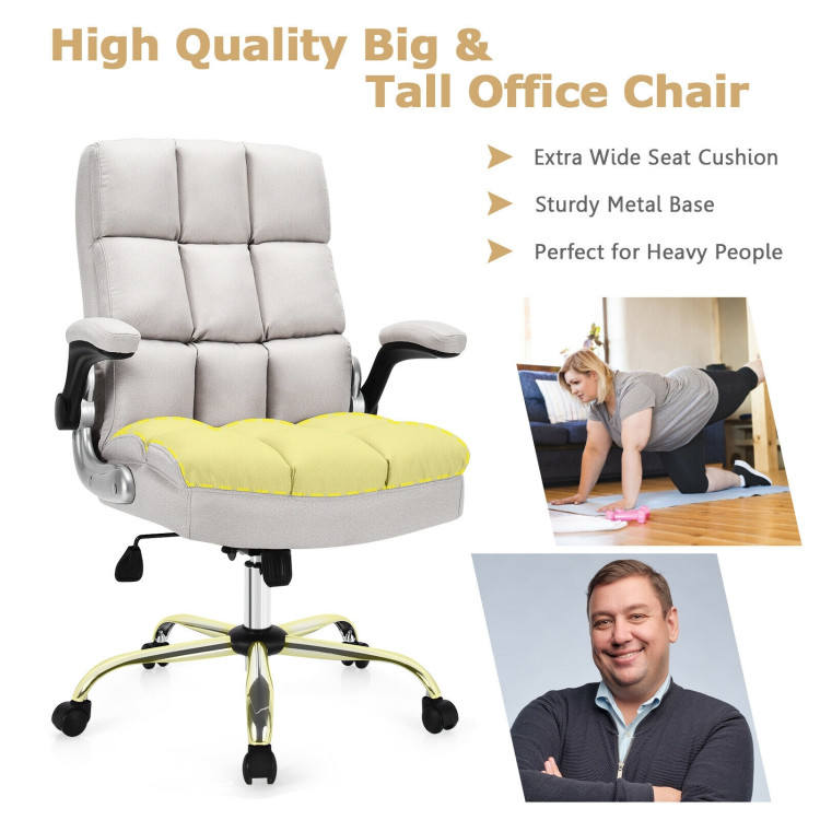 Adjustable Swivel Office Chair with High Back and Flip-up Arm for Home and Office-BeigeCostway Gallery View 13 of 13