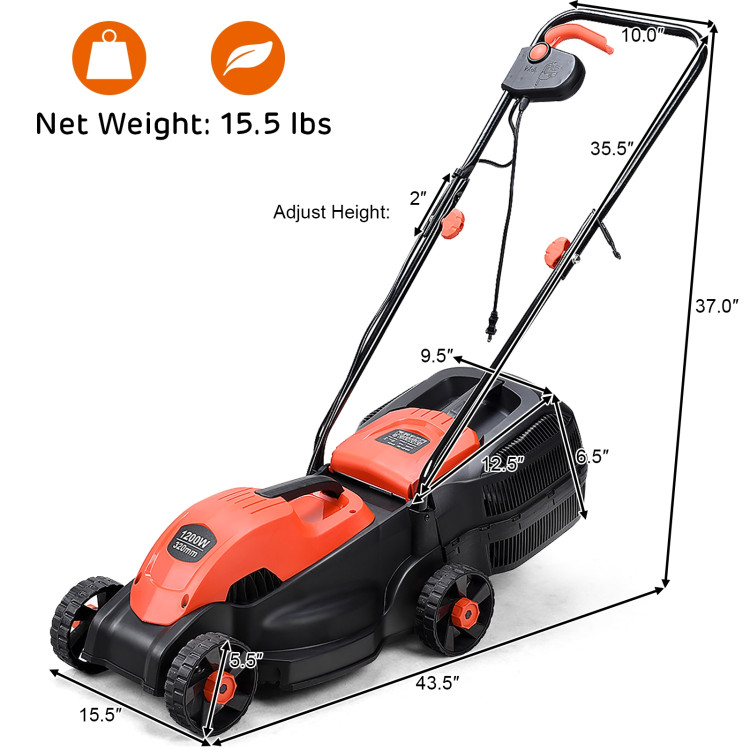 13-Inch Electric Lawn Mower Corded Electric Walk-Behind Push Mower Portable  Outdoor Corded Electric Lawn Mower 32cm Cutting Width