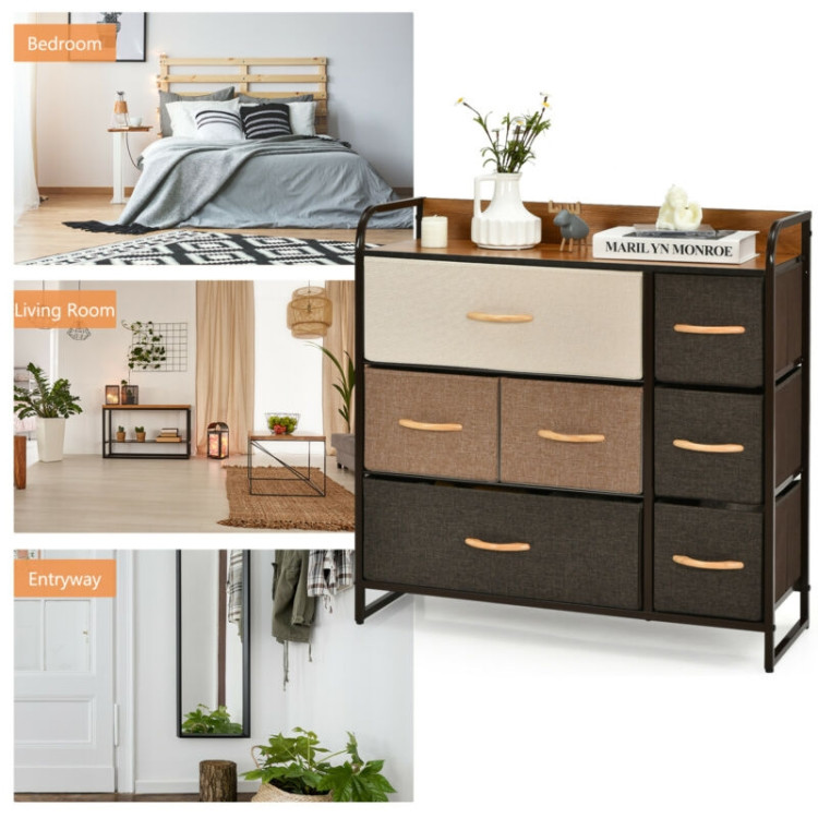 7 Drawer Tower Steel Frame and Wooden Top Dresser Storage Chest for BedroomCostway Gallery View 6 of 12