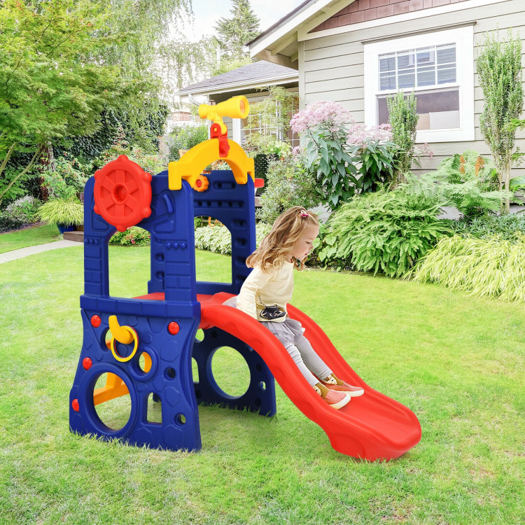 6-in-1 Freestanding Kids Slide with Basketball Hoop and Ring TossCostway Gallery View 6 of 12