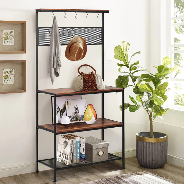 4-Tier Kitchen Rack Stand with Hooks and Mesh PanelCostway Gallery View 6 of 12